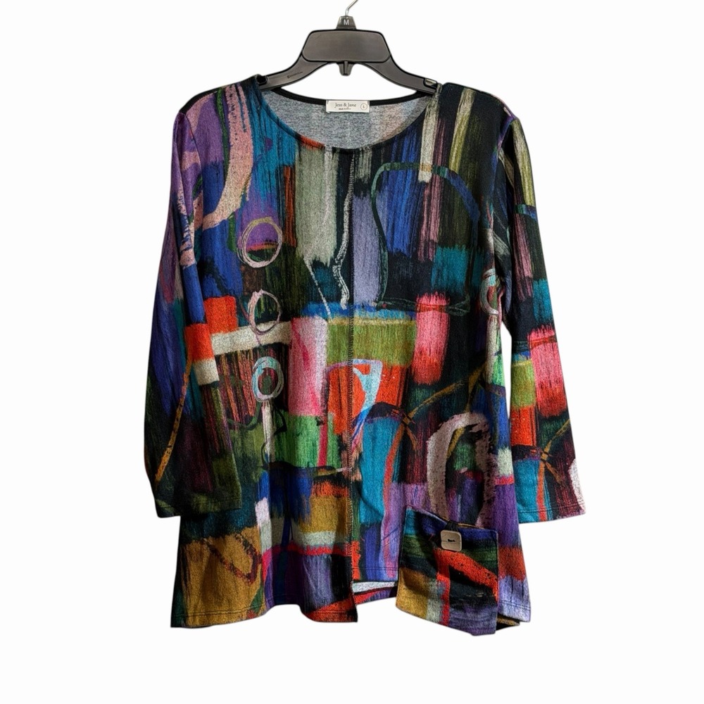 Jess & Jane Large Tunic Top Knit Patch Pocket Art to Wear Eclectic Lagenlook